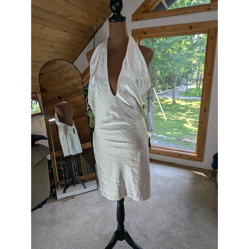 Lulus White Satin Halter Mini Open Back Cocktail Bridal RUSH, SORORITY NWT